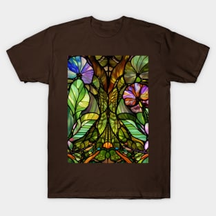 Stained Glass Flowers Among Leaves T-Shirt